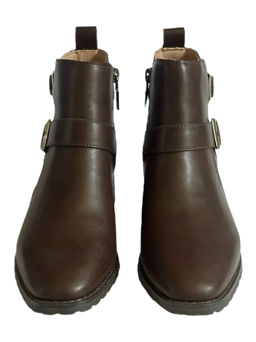 Blondo Shantel Waterproof Leather Ankle Boots Brown Double Buckle 8M NWOB